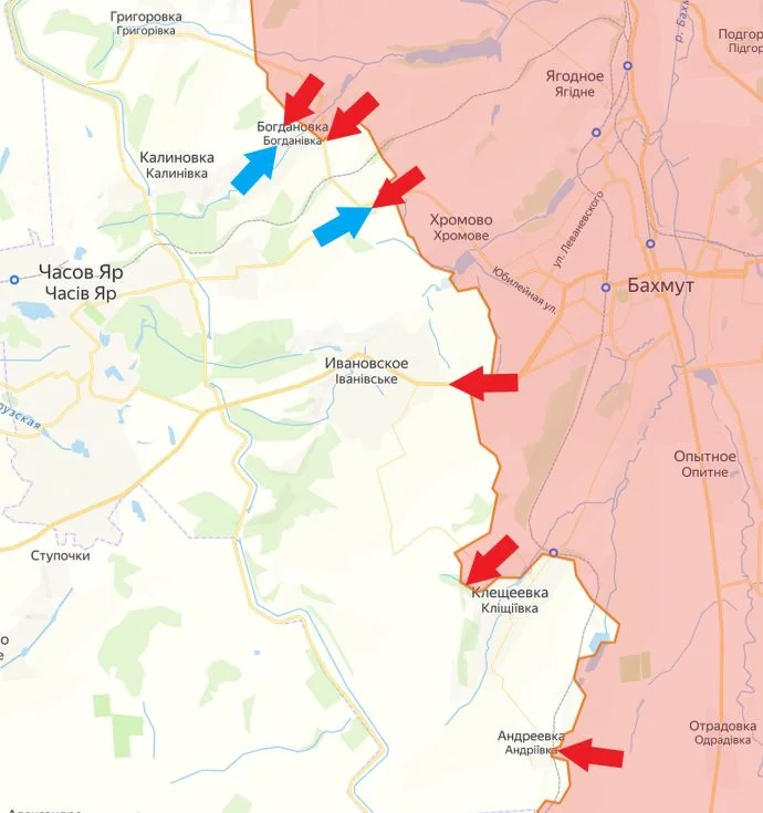 Артемовское (Бахмутское) направление. Карта боевых действий на 13.01.2024