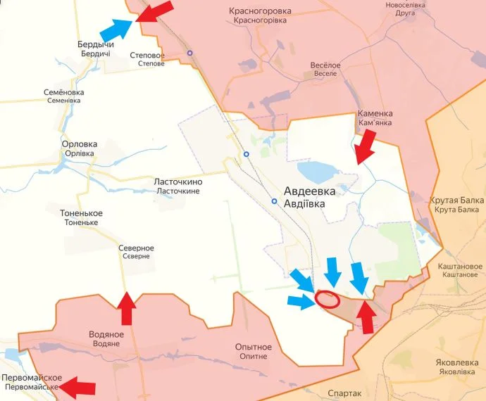 Авдеевское направление. Карта боевых действий на 28.01.2024