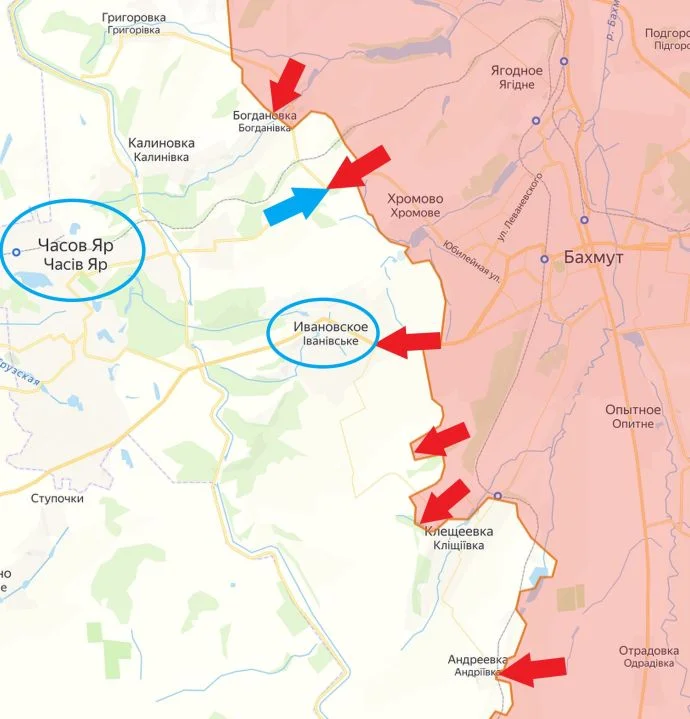 Бахмутское направление. Карта боевых действий на 30.01.2024