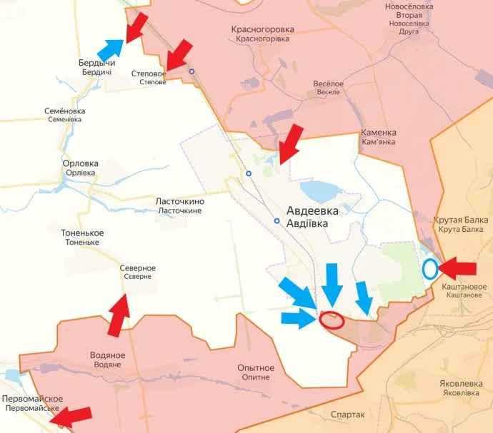 Авдеевское направление. Карта боевых действий на 30.01.2024