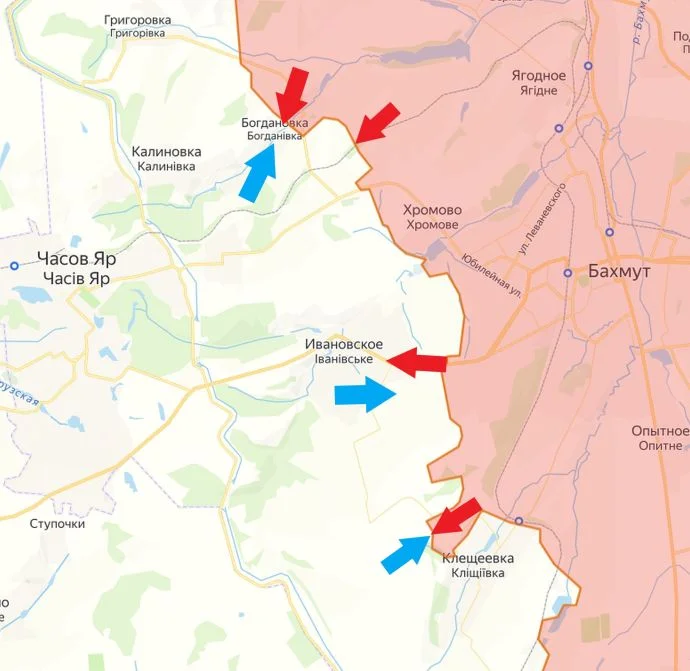 Бахмутское направление. Карта боевых действий на 03.02.2024