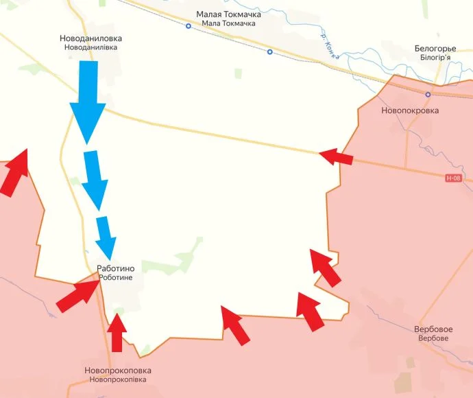 Запорожское направление. Карта боевых действий на 22.02.2024
