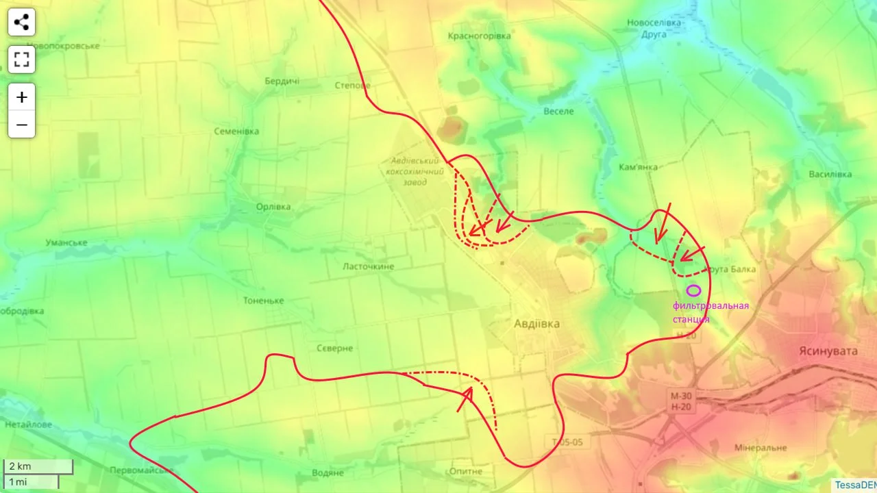 Авдеевское направление. Карта боевых действий на 07.02.2024