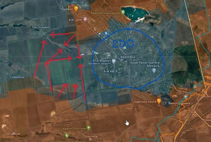 Авдеевское направление. Карта боевых действий на 16 февраля 2024 года
