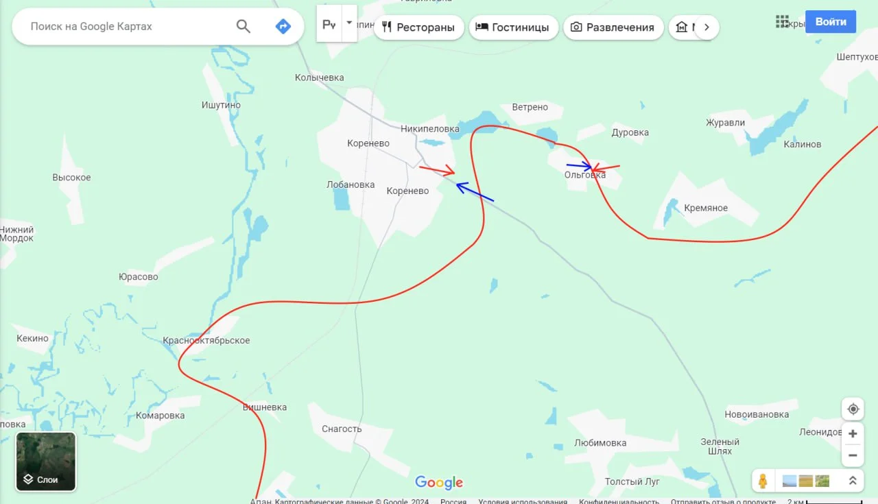 Курское направление: Кореневский участок Карта боевых действий