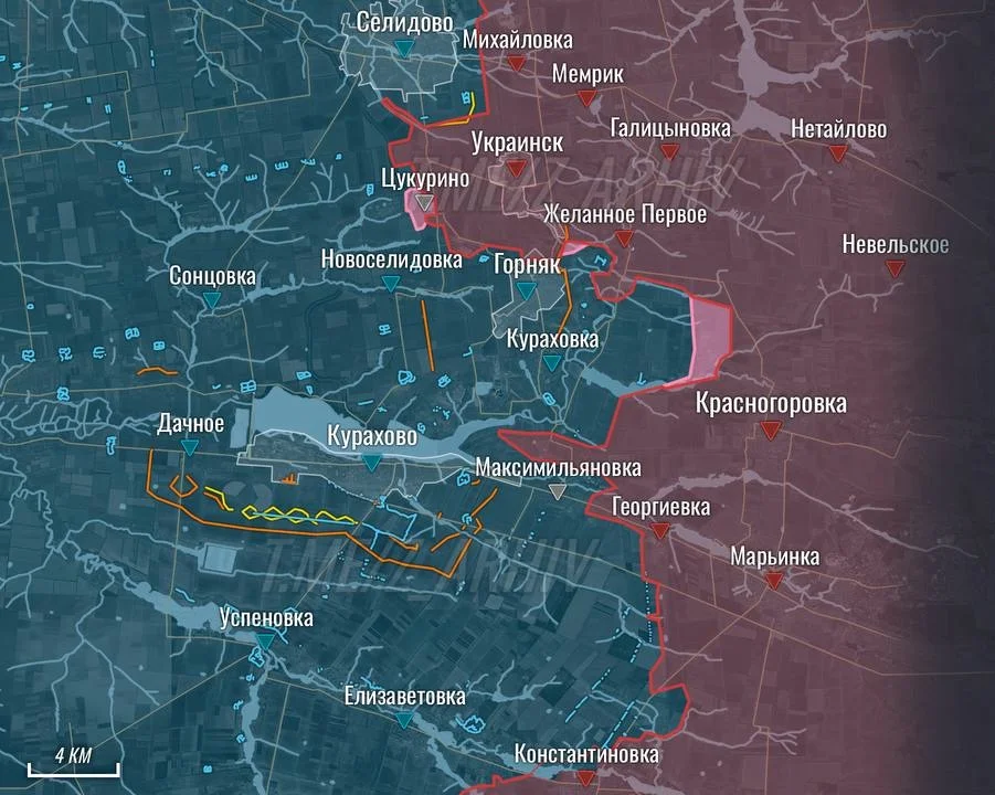 Кураховское направление - карта боевых действий