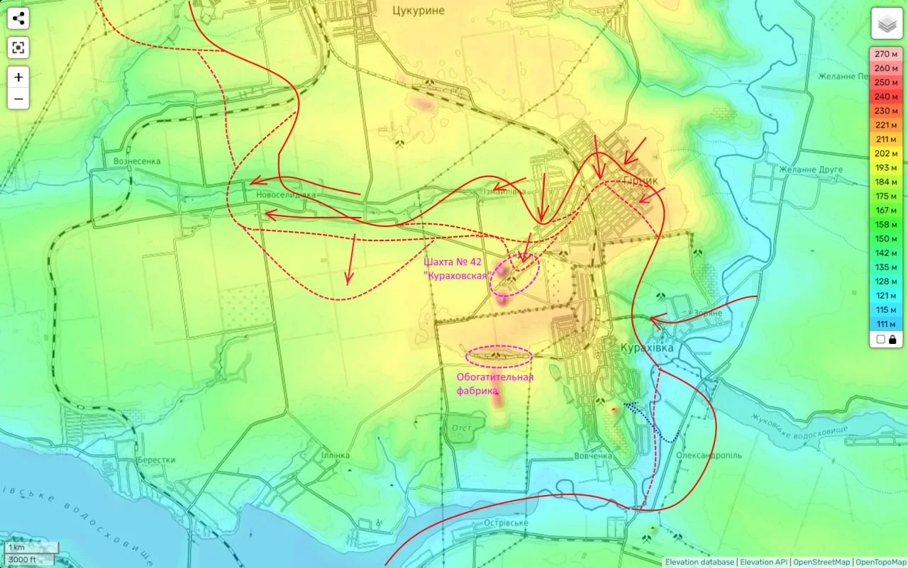 Кураховское направление - карта боевых действий