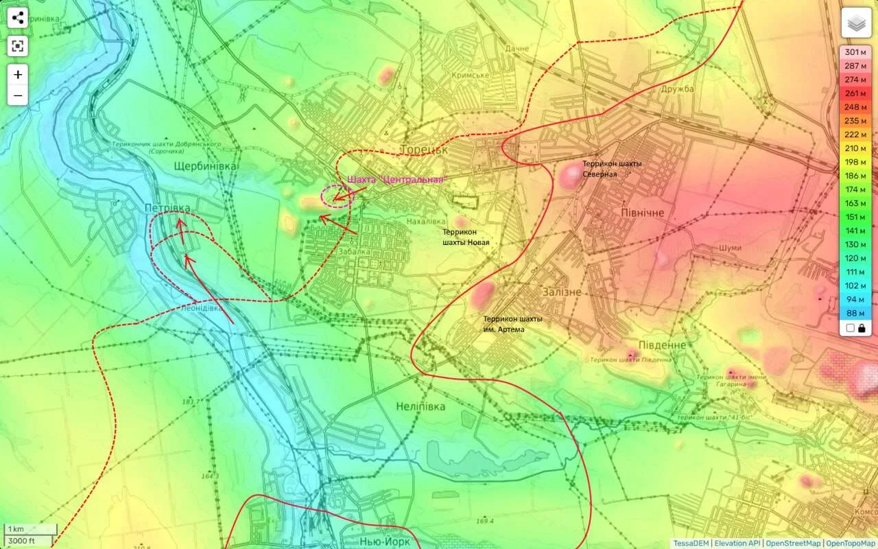 Торецкое направление - карта боевых действий