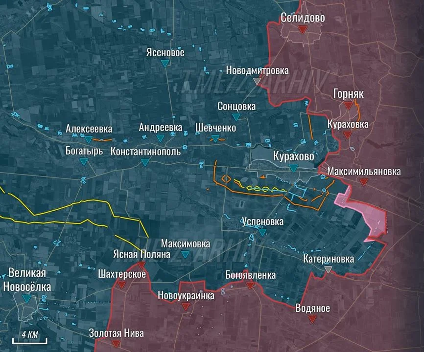 Кураховское направление - карта боевых действий