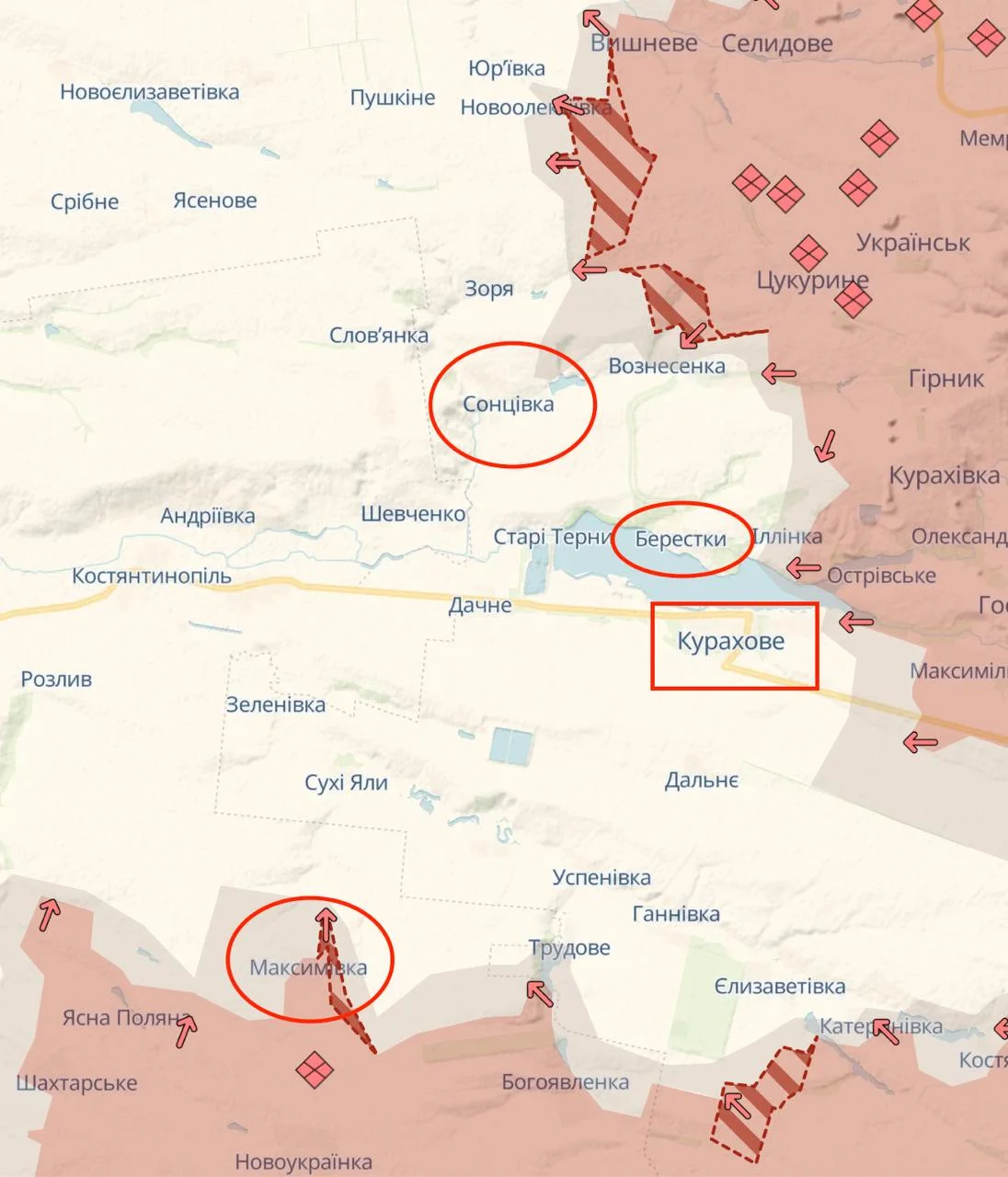 Кураховское направление - карта боевых действий