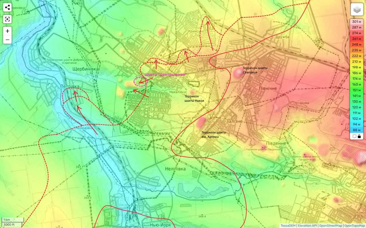 Торецкое направление - карта боевых действий