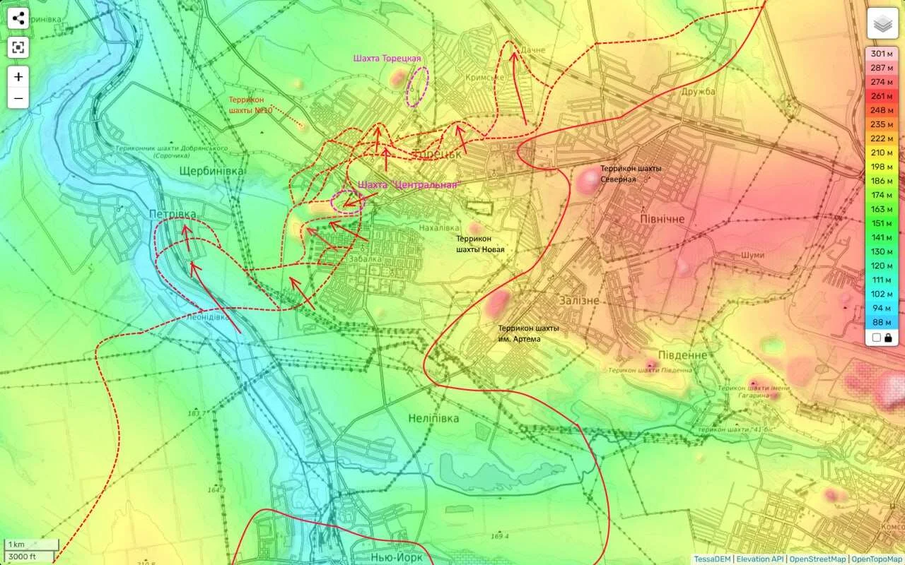 Торецкое направление - карта боевых действий на 15.12.2024